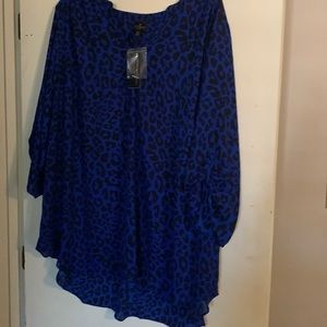 Worthington 5x blue and black animal print blouse